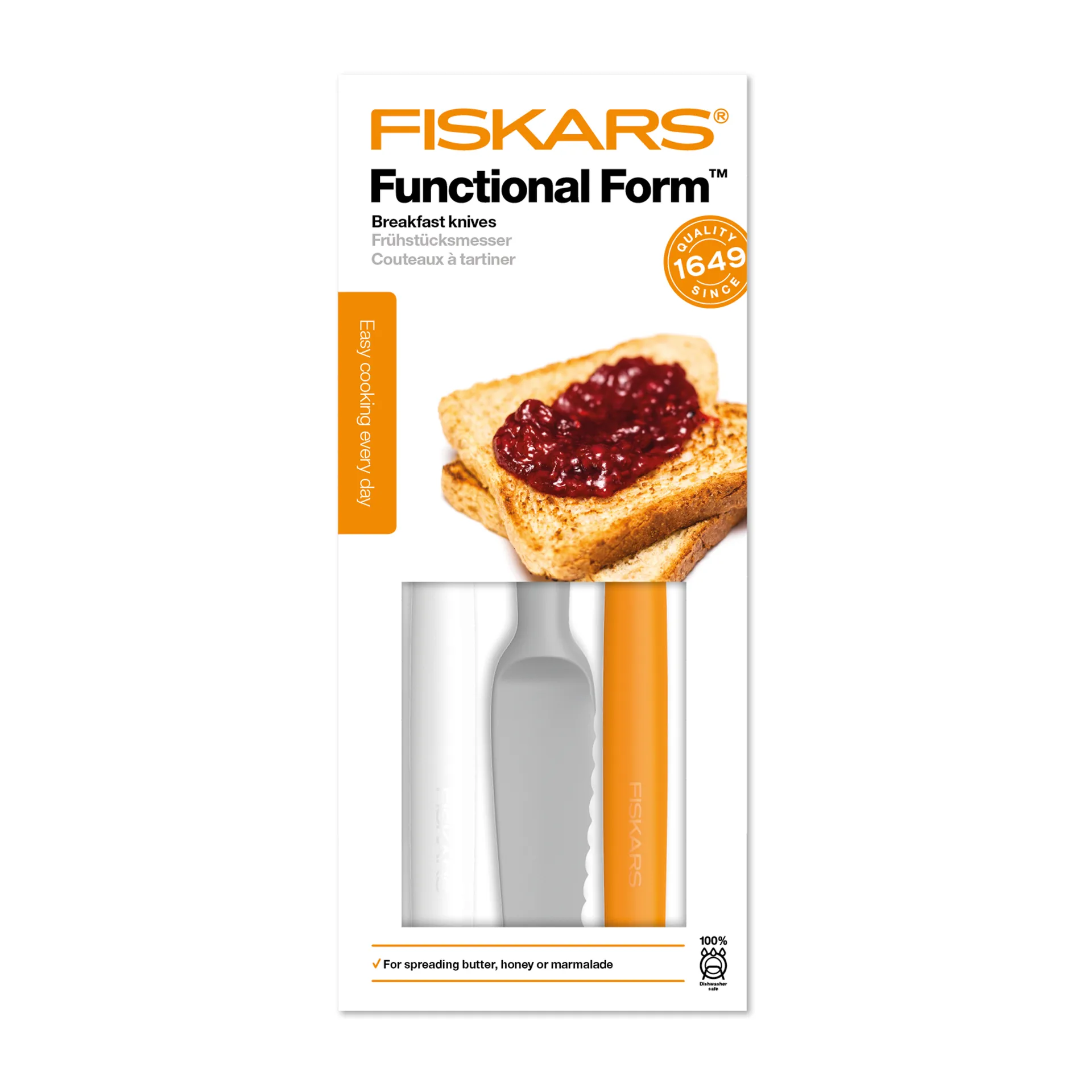 Noże do masła Functional Form 3-pack, Szaro-pomarańczowo-biały Fiskars