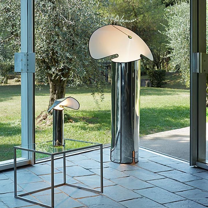 Lampa podłogowa Chiara F, Stal nierdzewna, czarny brzeg Flos