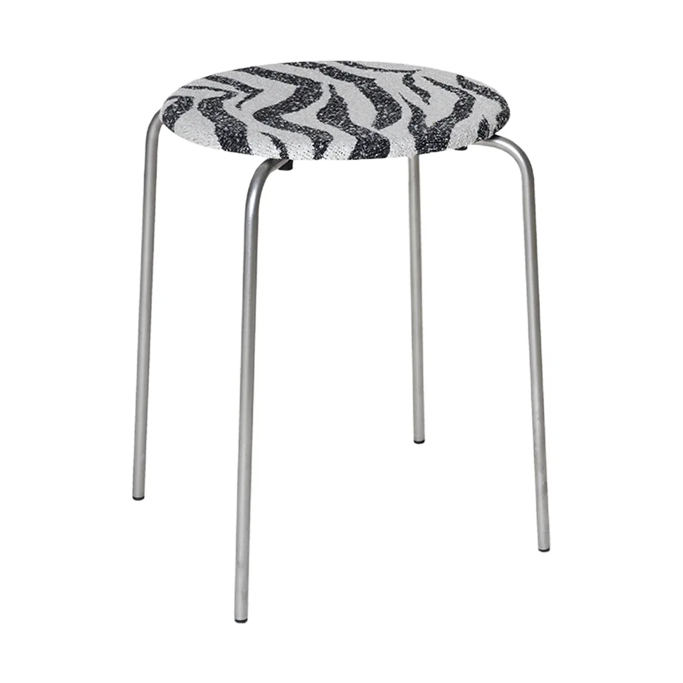 Okrągły taboret Petit Rond, Stal nierdzewna-tkanina Zebra FRAMA