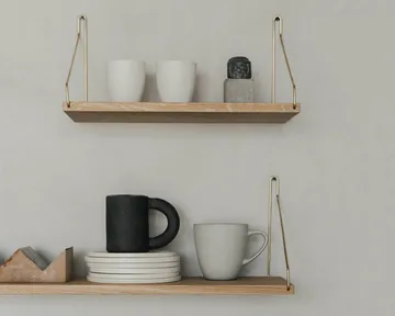 Półka ścienna Single Shelf - Dąb-mosiądz, 80x20 cm - FRAMA