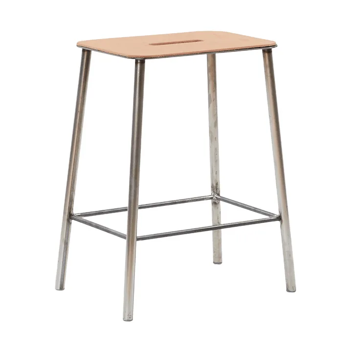 Taboret Adam - Raw steel-natural leather, H:50 cm - FRAMA
