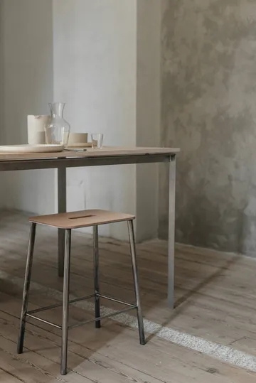 Taboret Adam - Raw steel-natural leather, H:50 cm - FRAMA