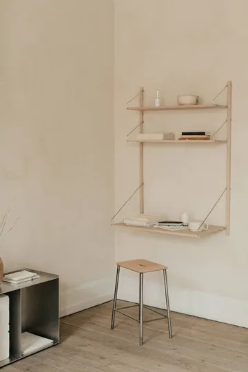 Taboret Adam - Raw steel-natural leather, H:50 cm - FRAMA