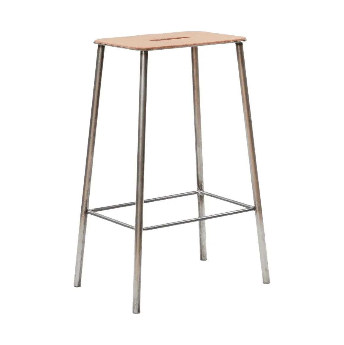 Taboret Adam, Raw steel-natural leather, H:65 cm FRAMA