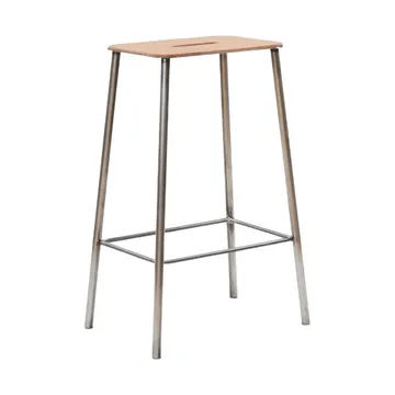 Taboret Adam - Raw steel-natural leather, H:65 cm - FRAMA