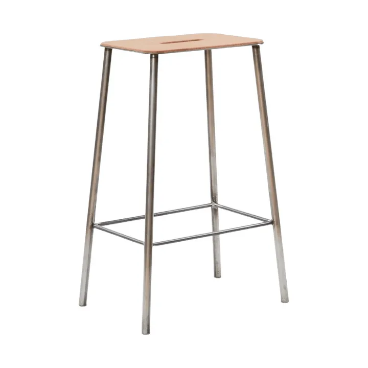 Taboret Adam - Raw steel-natural leather, H:65 cm - FRAMA
