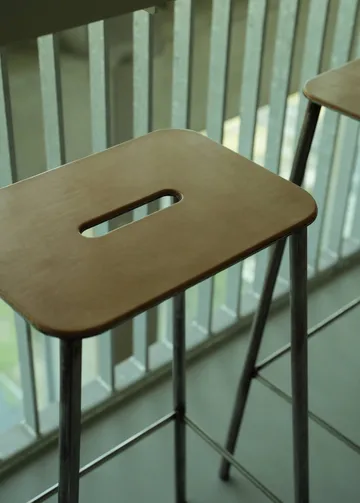 Taboret Adam - Raw steel-natural leather, H:65 cm - FRAMA