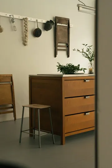 Taboret Adam - Raw steel-natural leather, H:65 cm - FRAMA