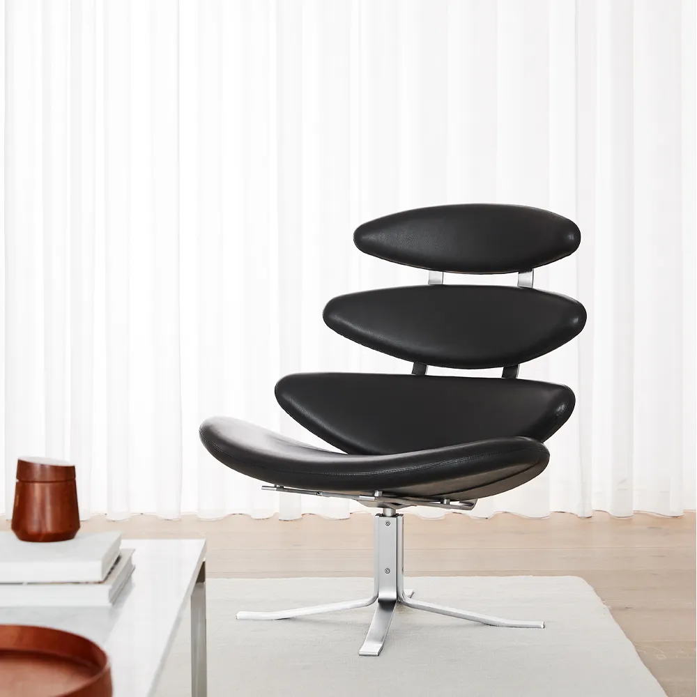 Fotel Corona, Skóra omni 301-stelaż chromowany Fredericia Furniture