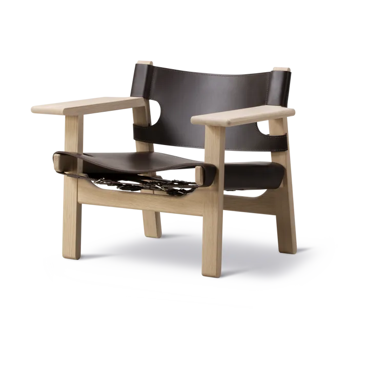 krzesło fotelowe The Spanish Chair - Skóra ciemnobrązowa-dąb mydlany - Fredericia Furniture