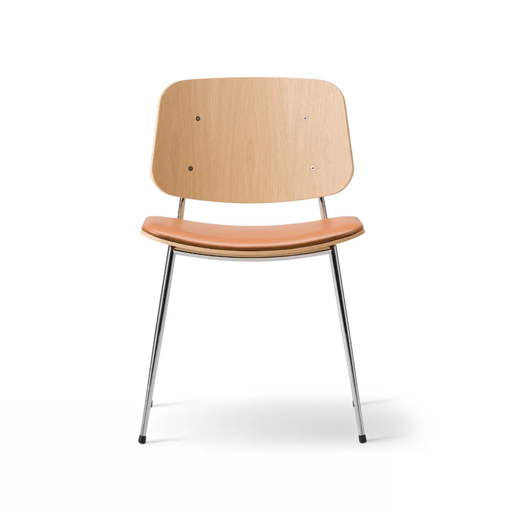 Krzesło metalowe z tapicerowanym siedziskiem Søborg 3051 , Skóra Omni cognac-stelaż chromowany Fredericia Furniture