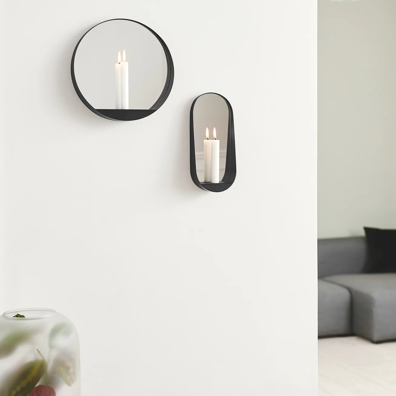 Glim mirror/świecznik Ø28 cm, Czarny Gejst