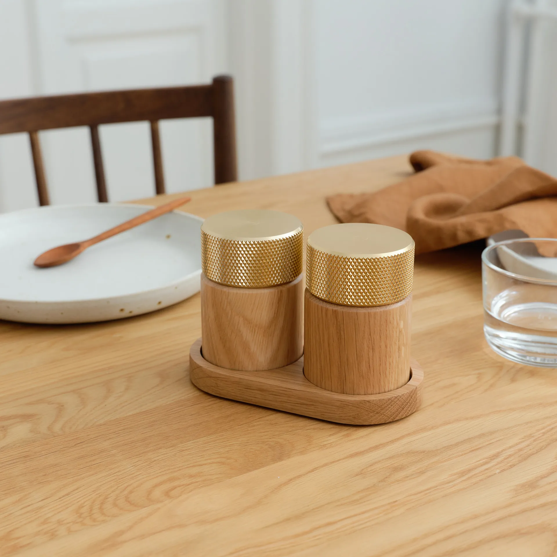 Młynek do soli i pieprzu Sina 6 cm, Dąb-mosiądz Gejst