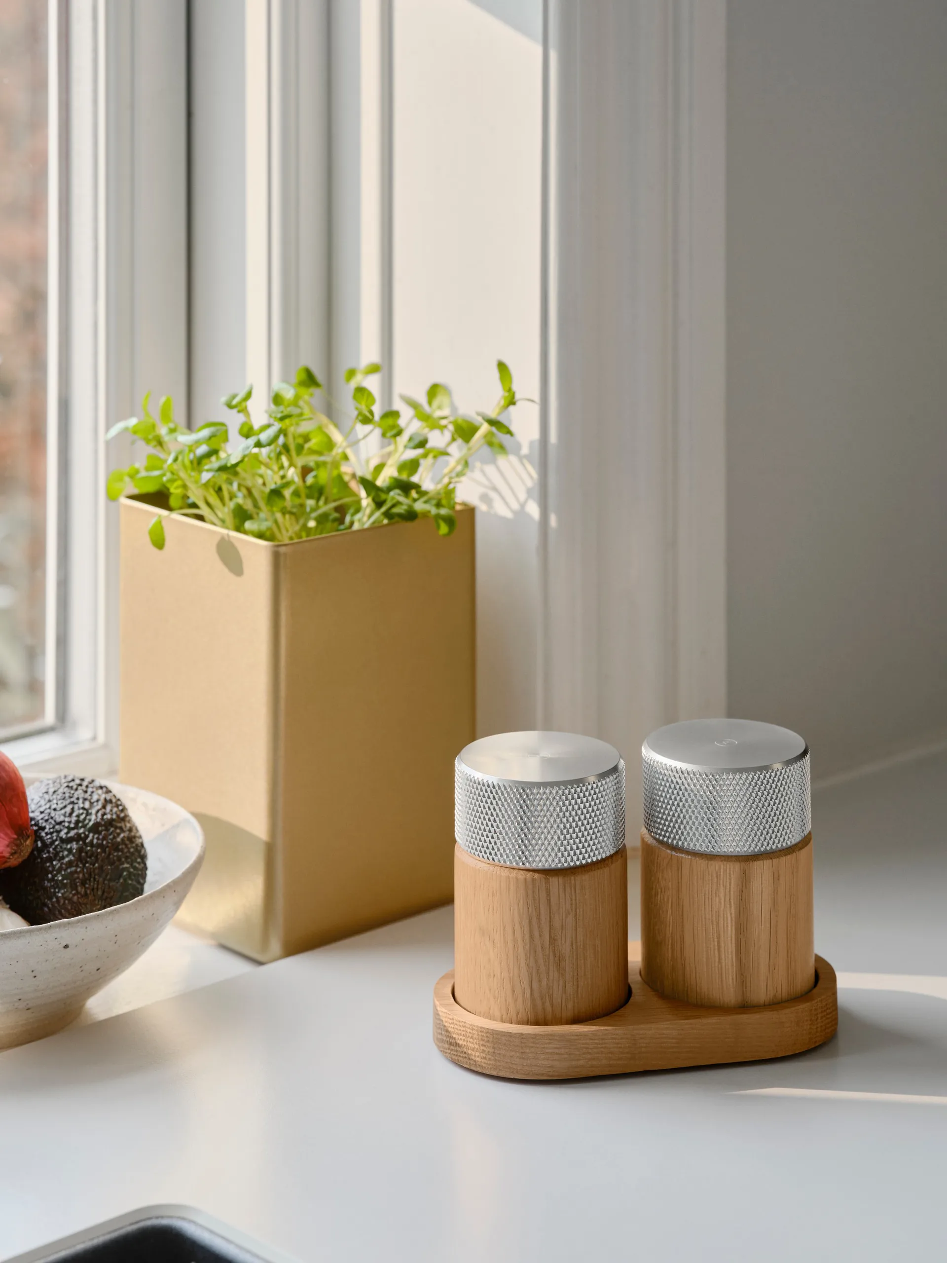 Młynek do soli i pieprzu Sina 6 cm, Dąb-stal Gejst