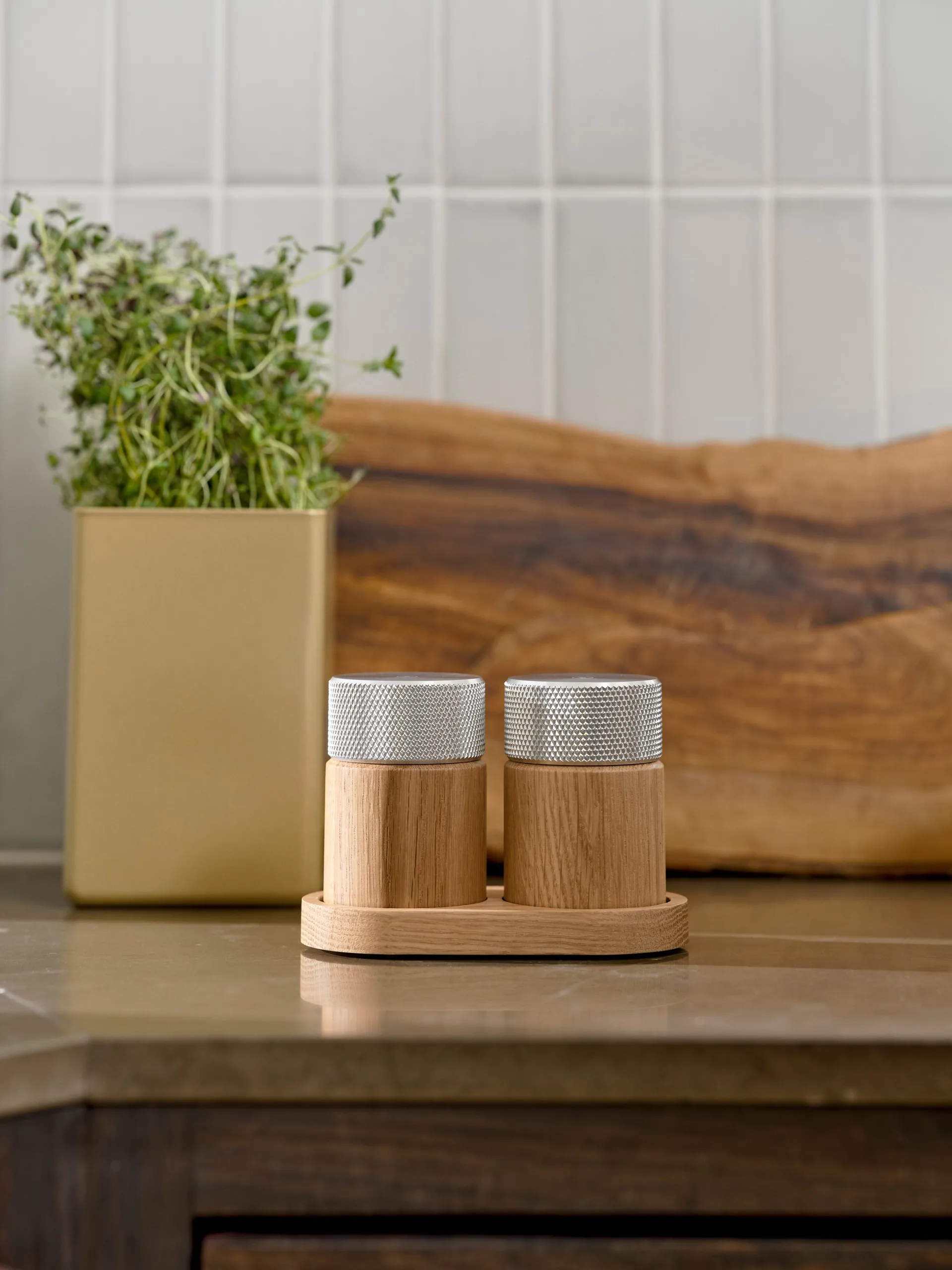 Młynek do soli i pieprzu Sina 6 cm, Dąb-stal Gejst