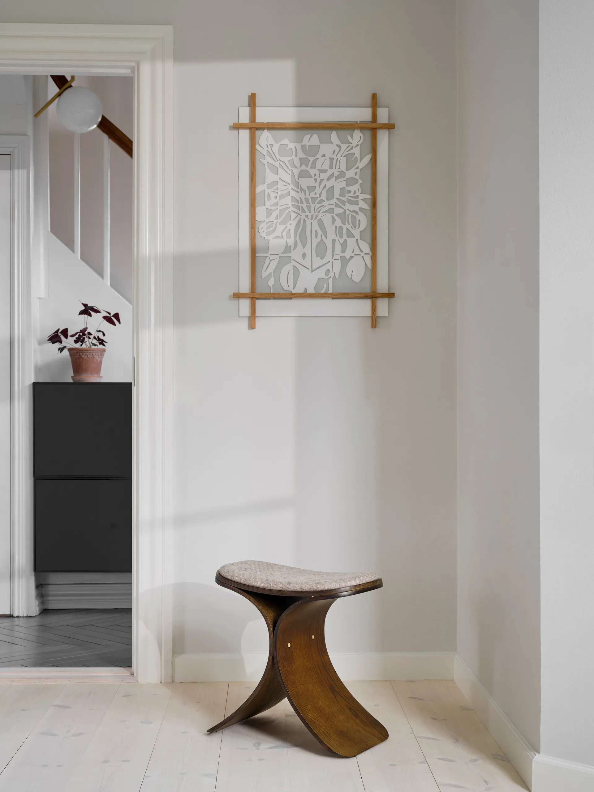 Stołek Luno 48×28×72 cm, Ciemny dąb–ciemny beżowy tekstylia Gejst