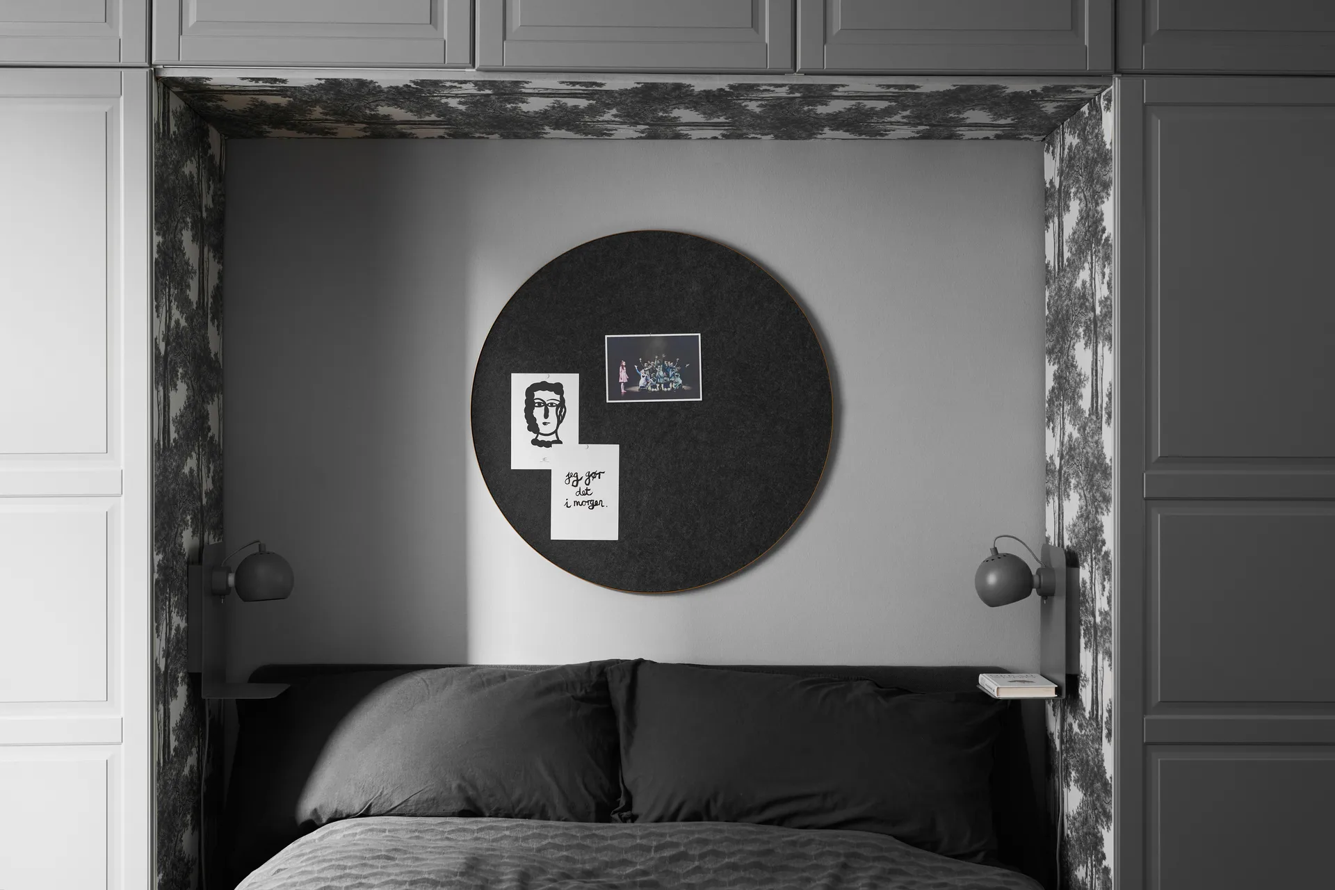 Tablica ścienna Retell Ø80 cm, Czarny-mosiądz Gejst