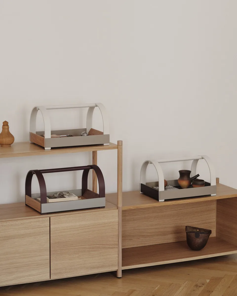 Taca z uchwytami Kydo 40,5×27×23,5 cm, Ciemny dąb-beige white Gejst