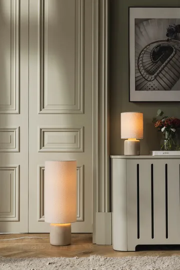 Lampa stołowa Florian - Biel bouclé/beż, Ø20×39 cm - Globen Lighting