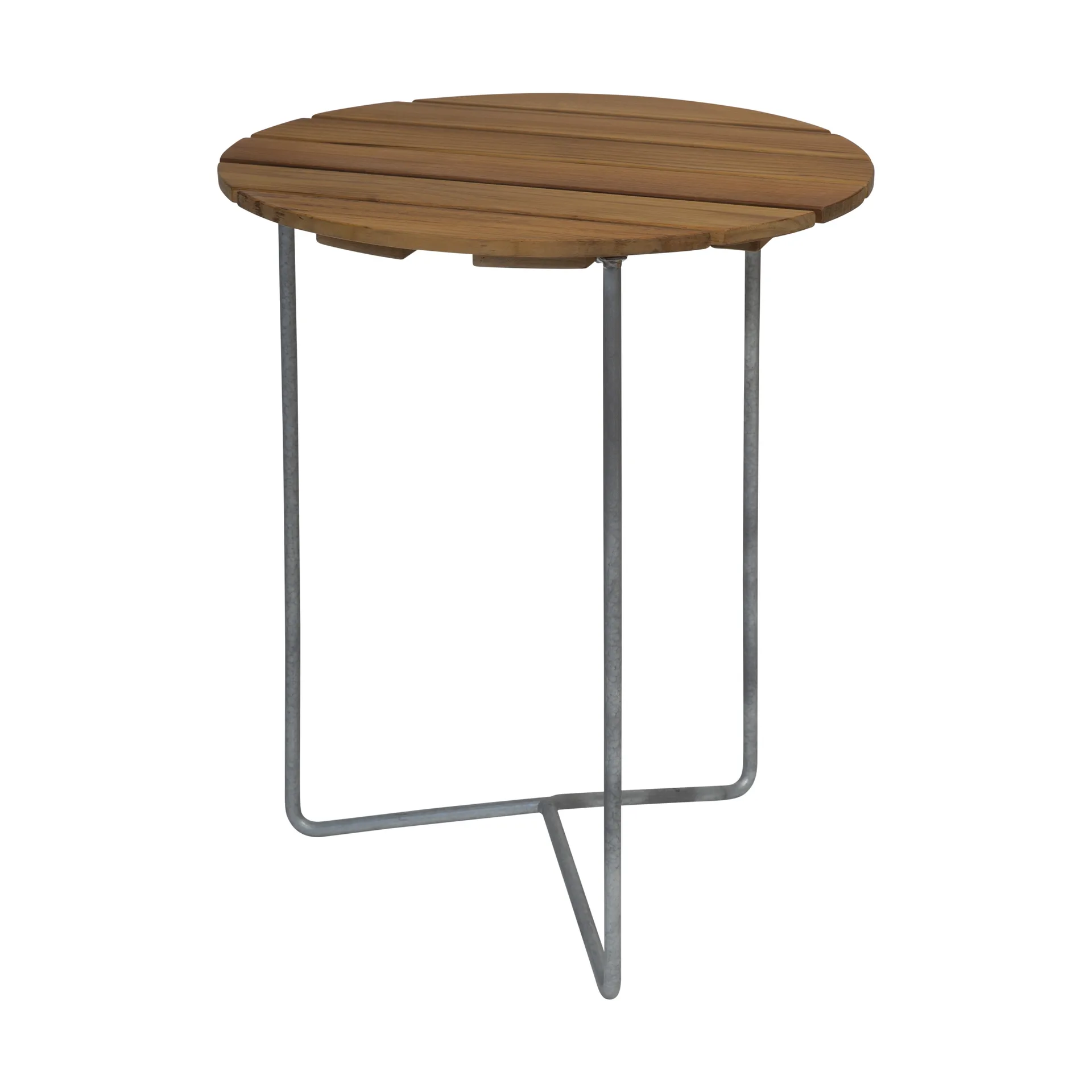 Stolik Table 6B, Drewno tekowe nieobrobione - ocynkowane, Ø60 cm Grythyttan Stålmöbler