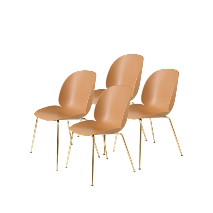 Beetle 4-pack krzesło - amber brown, mosiężny stojak - GUBI