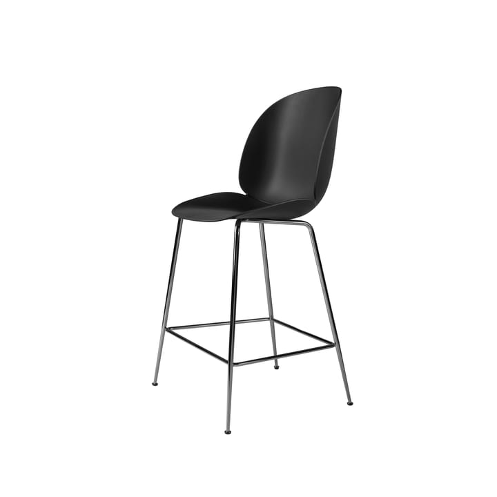 Beetle krzesło barowe Niski - black, podstawa ze stali chromowanej na czarno - GUBI