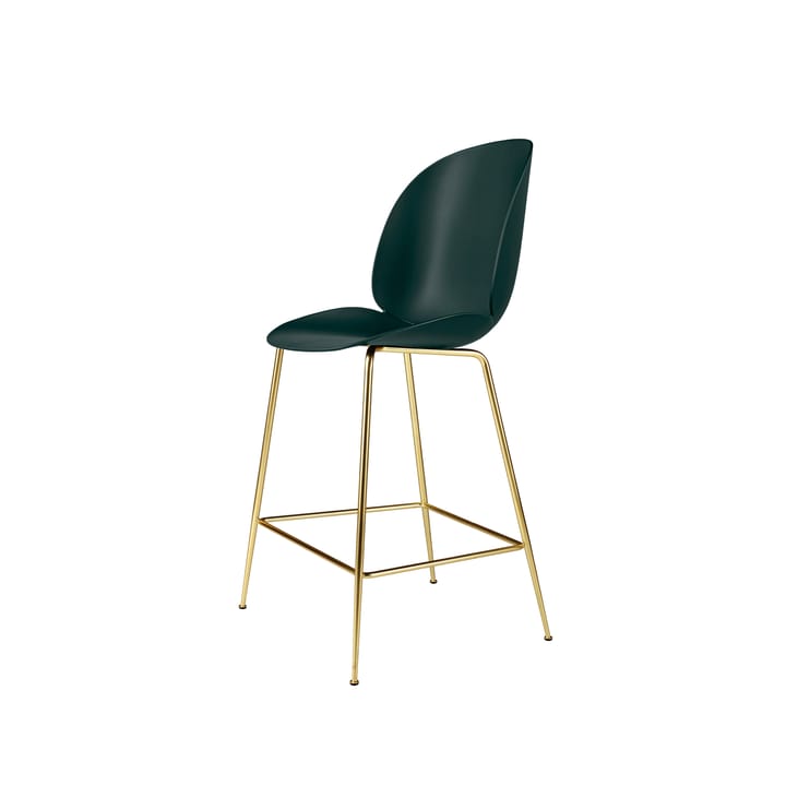 Beetle krzesło barowe Niski - dark green, mosiężny stojak - GUBI