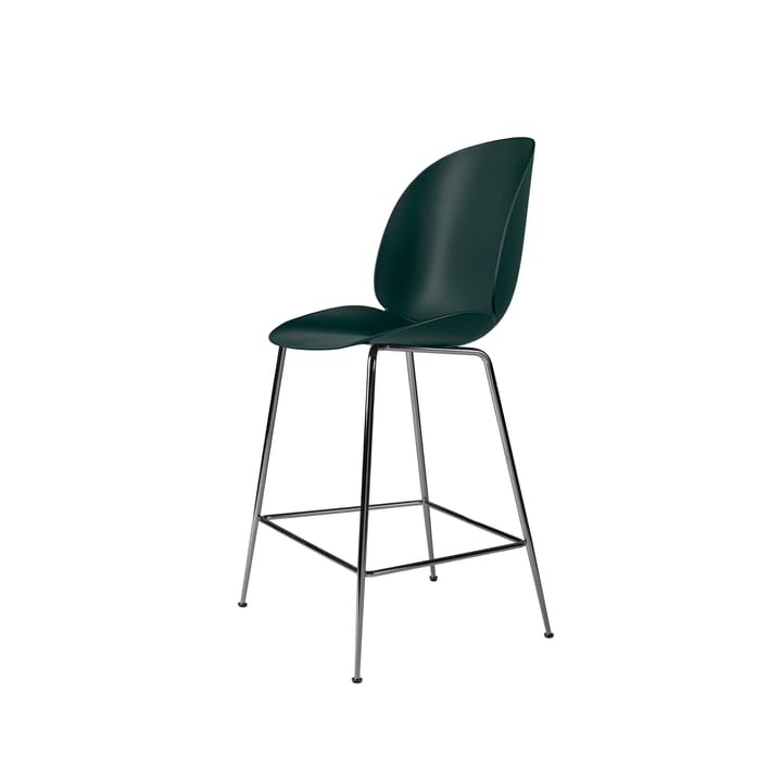 Beetle krzesło barowe Niski - dark green, podstawa ze stali chromowanej na czarno - GUBI