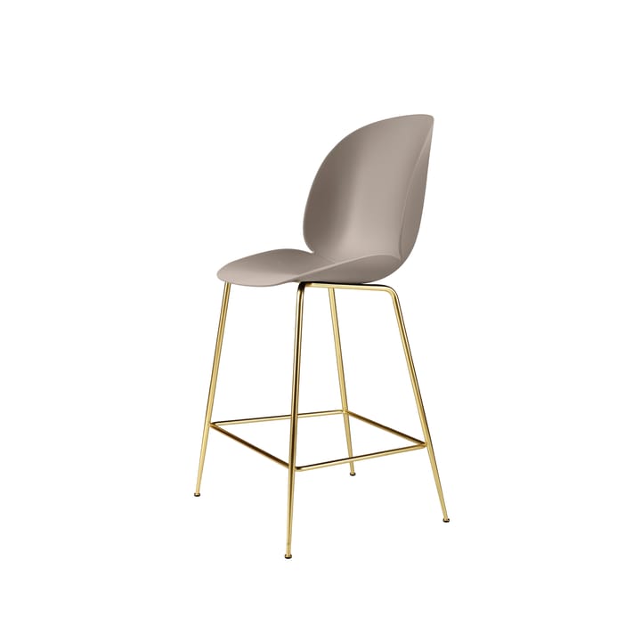 Beetle krzesło barowe Niski - new beige, mosiężny stojak - GUBI
