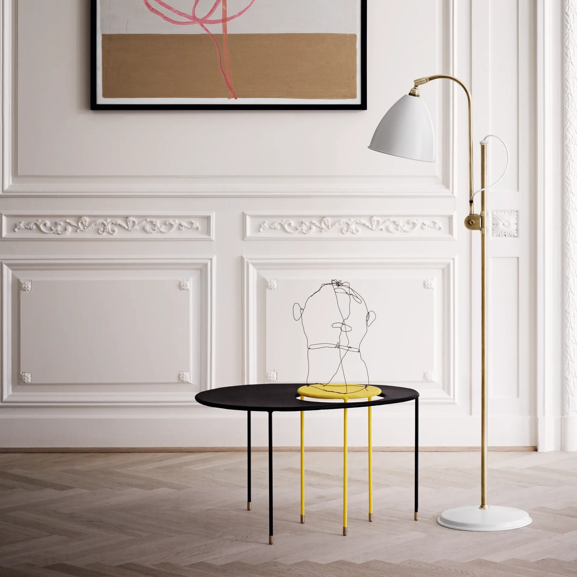 Lampa podłogowa Bestlite BL3M, matowy biały - mosiądz GUBI