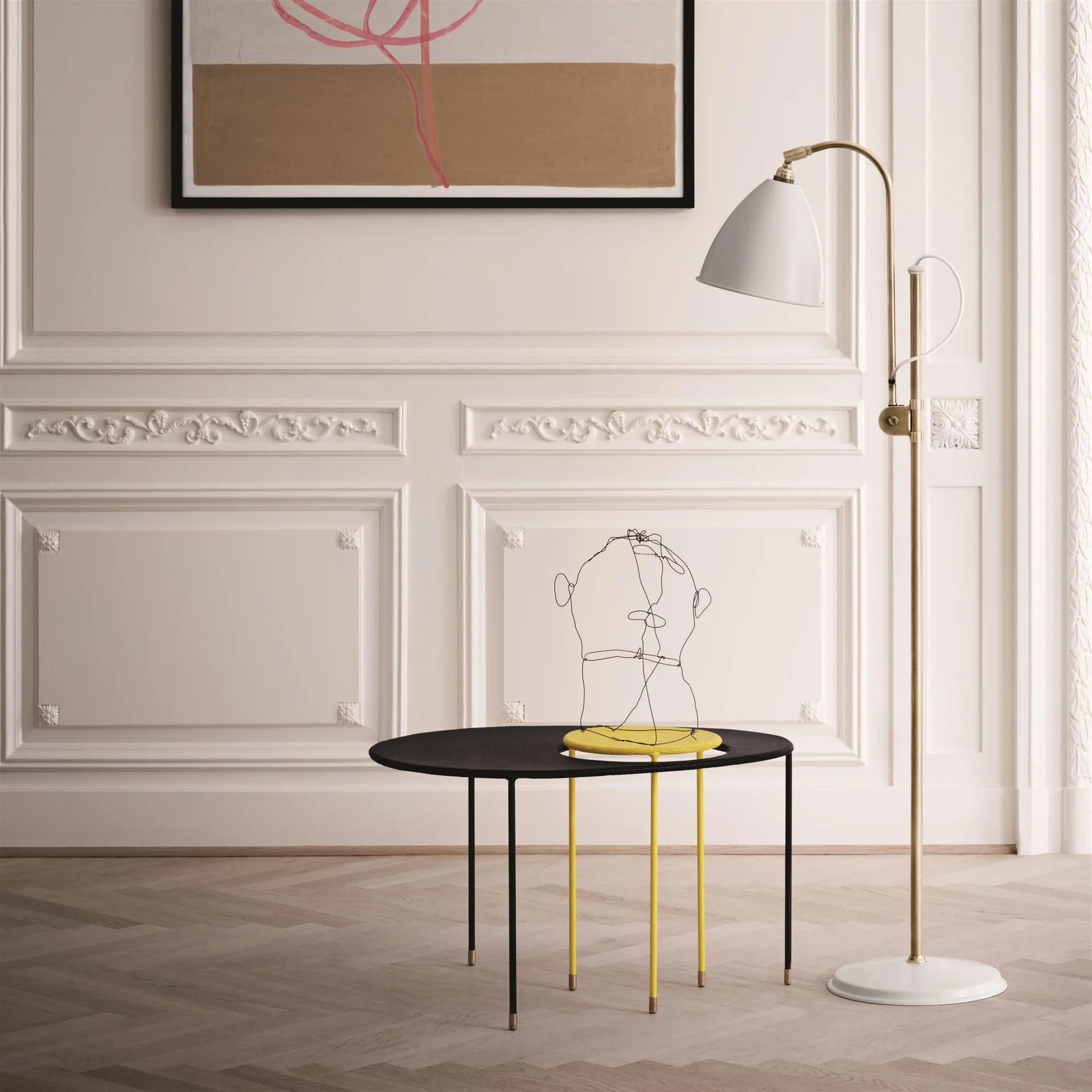 Lampa podłogowa Bestlite BL3M, matowy biały - mosiądz GUBI