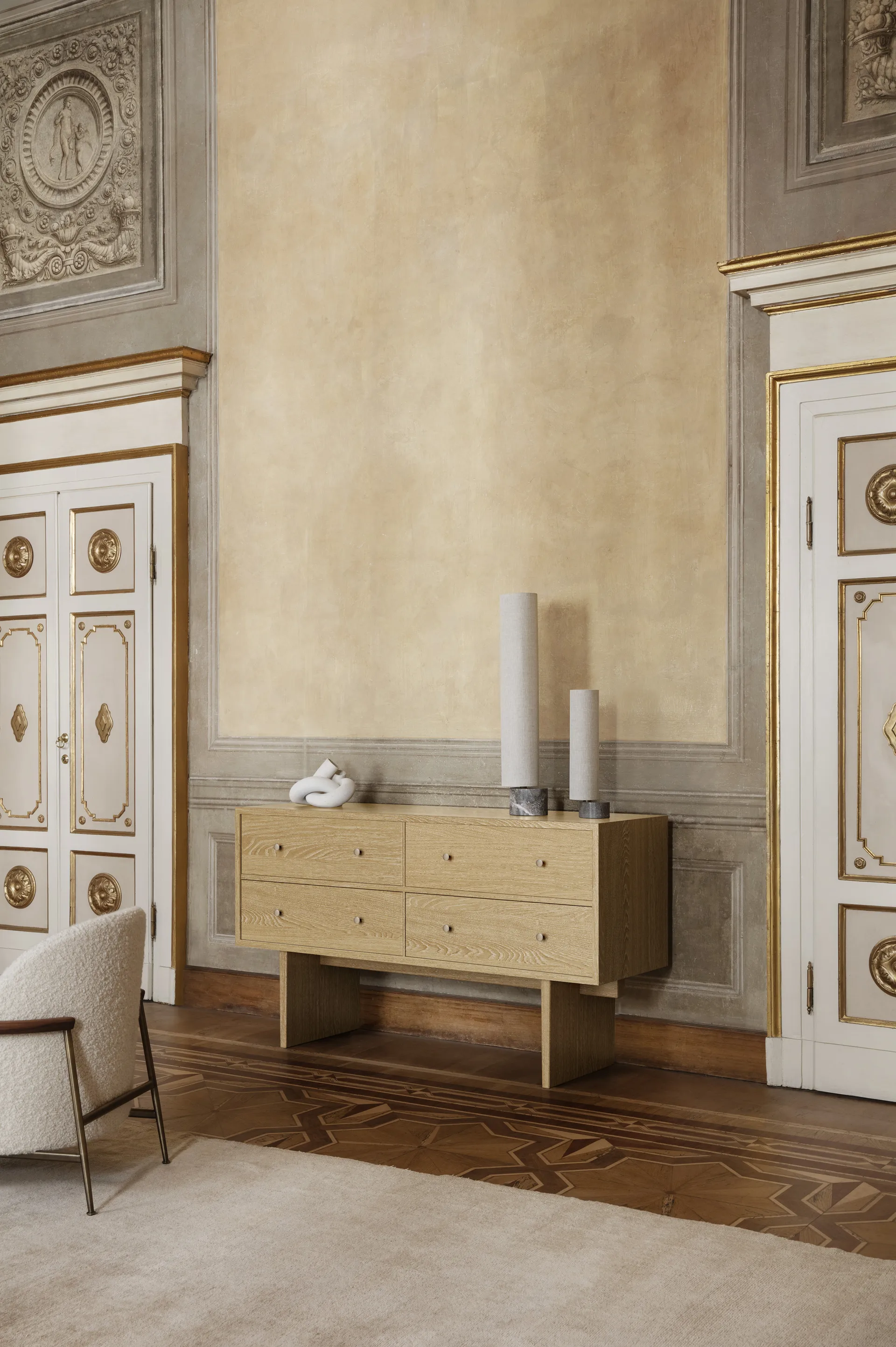 Lampa podłogowa Unbound 80 cm, Płótno-szary marmur GUBI