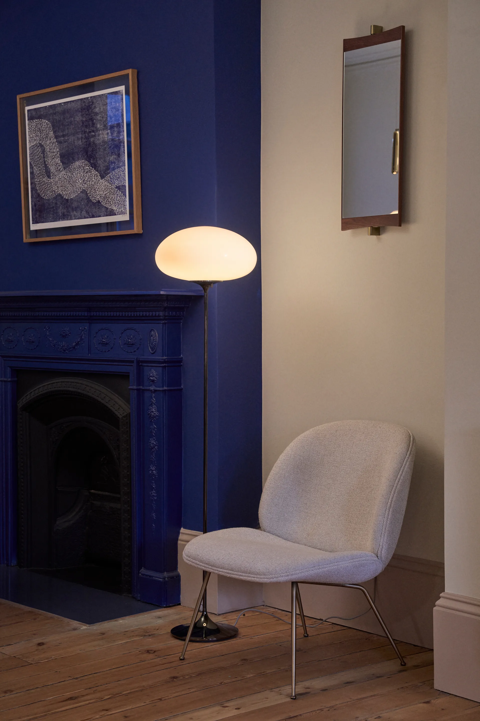 Stemlite lampa podłogowa, Black Chrome - szkło opalowe 110 cm GUBI