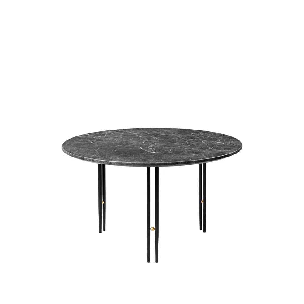 Stolik kawowy IOI, grey emperador marble, ø70, czarny stojak GUBI