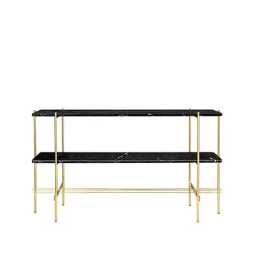 TS Console 2 stolik konsoli - black marquina marble, mosiężny stojak, 2 marmurowe półki - GUBI