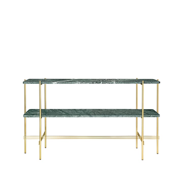TS Console 2 stolik konsoli - green guatemala marble, mosiężny stojak, 2 marmurowe półki - GUBI