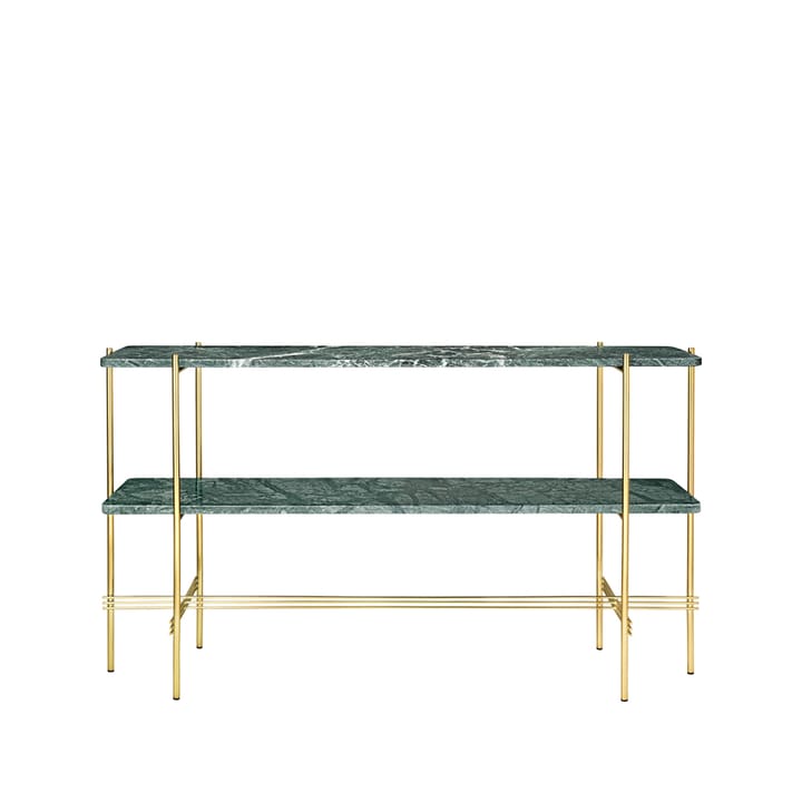 TS Console 2 stolik konsoli - green guatemala marble, mosiężny stojak, 2 marmurowe półki - GUBI