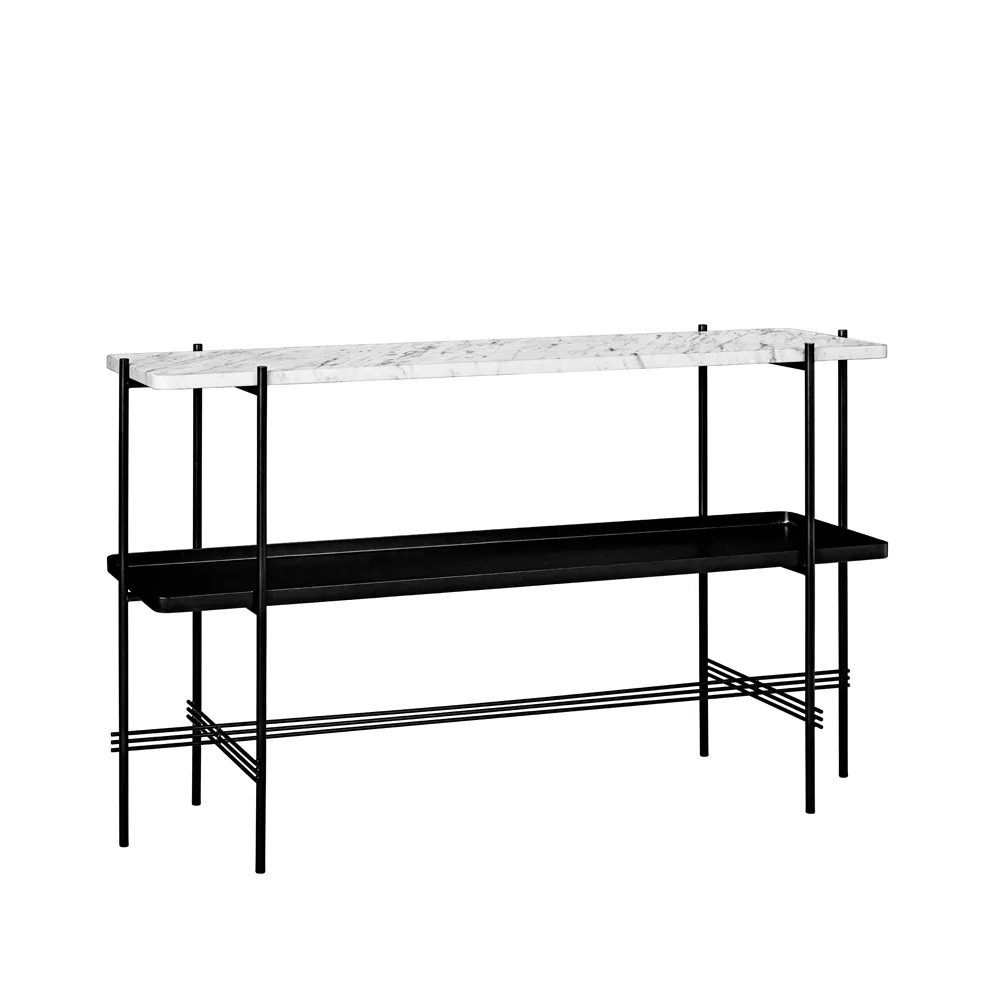TS Console 2 stolik konsoli, white carrara marble, czarny stojak, z tacą GUBI