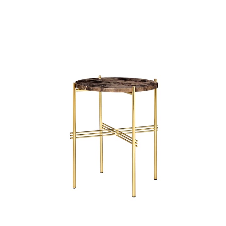 TS Round boczny stolik - brown emperador marble, ø40, mosiężny stojak - GUBI
