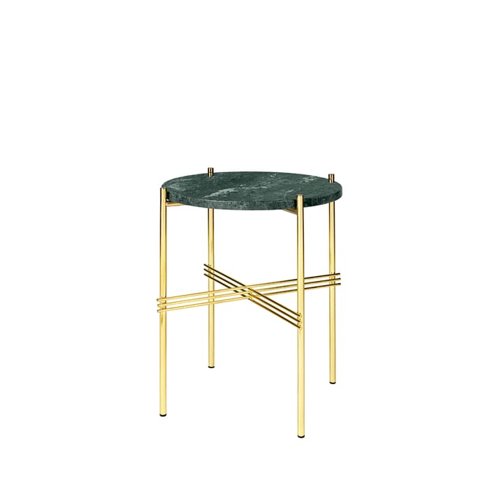 TS Round boczny stolik - green guatemala marble, ø40, mosiężny stojak - GUBI