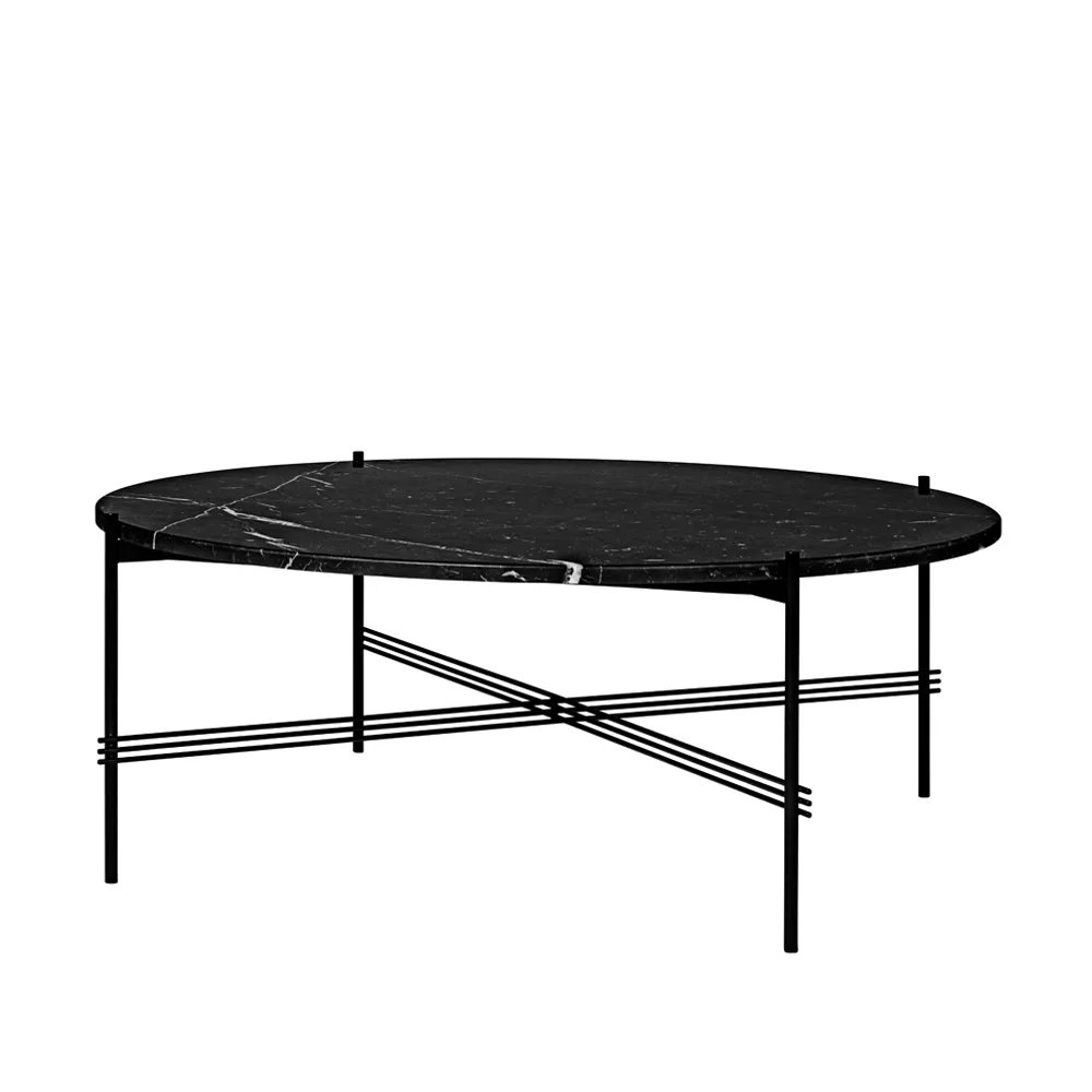 TS Round stolik boczny, black marquina marble, ø105, czarny stojak GUBI