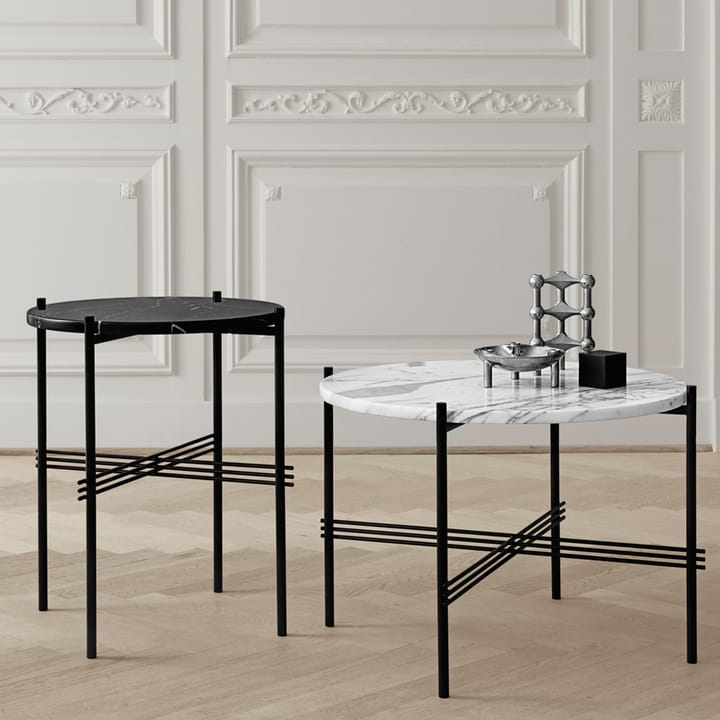 TS Round stolik boczny, black marquina marble, ø80, czarny stojak GUBI
