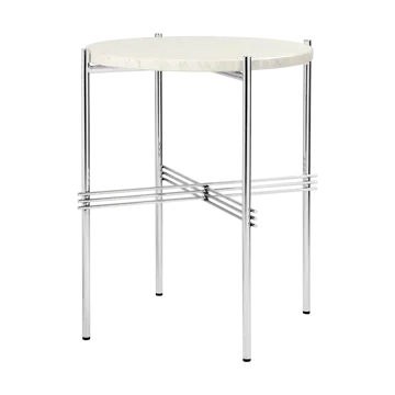 TS stolik boczny polerowanyt stal Ø40 - Neutral white travertine - GUBI
