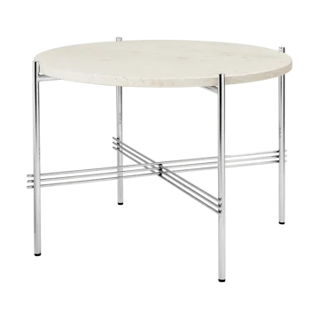 TS stolik kawowy polerowany stal Ø55 - Neutral white travertine - GUBI