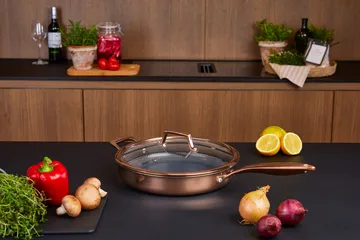 Głęboka patelnia z pokrywką i powłoką hybrydową Hâws Santo - Różowe złoto - Hâws