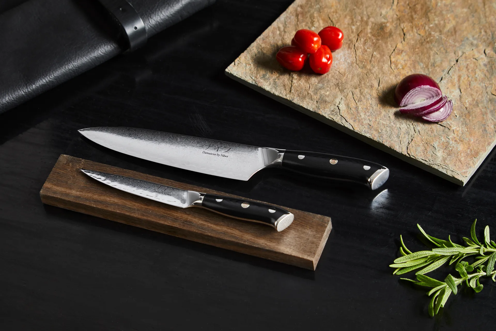 Zestaw noży (kuchenny i uniwersalny) Damascus by Hâws, 2-częściowy, Czarny-stal nierdzewna Hâws