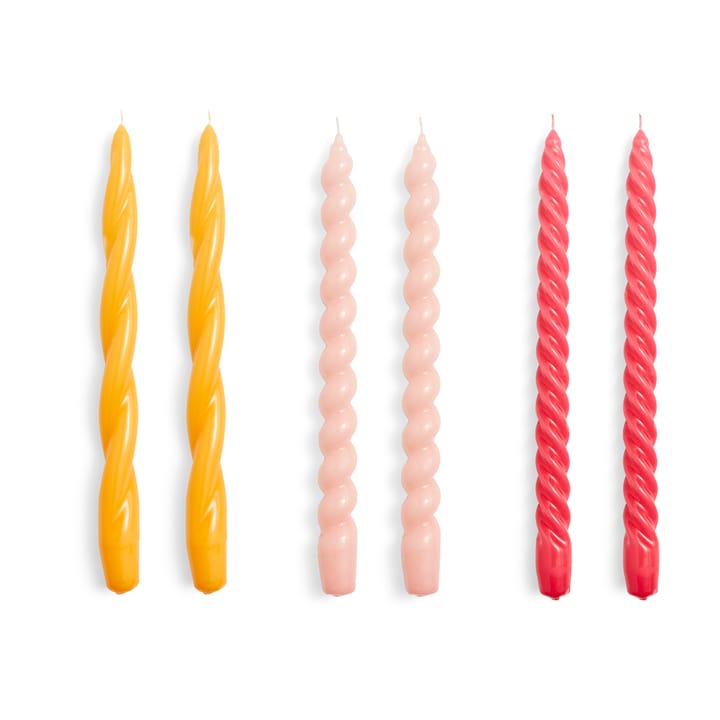 Candle Long Twist/Spiral świeca mix 6 szt - Rose-raspberry - HAY