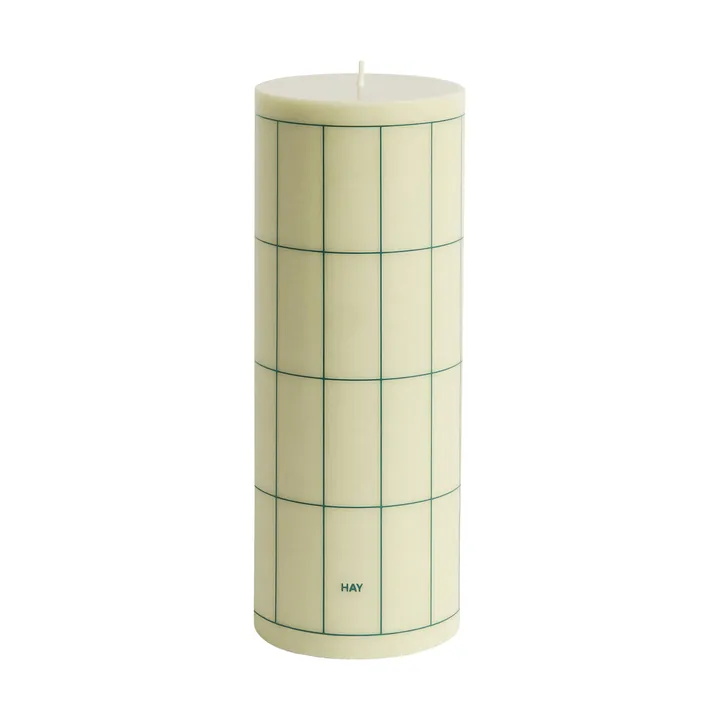 Column Candle świeca blokowa large 25 cm - Light green with dark green grid check - HAY
