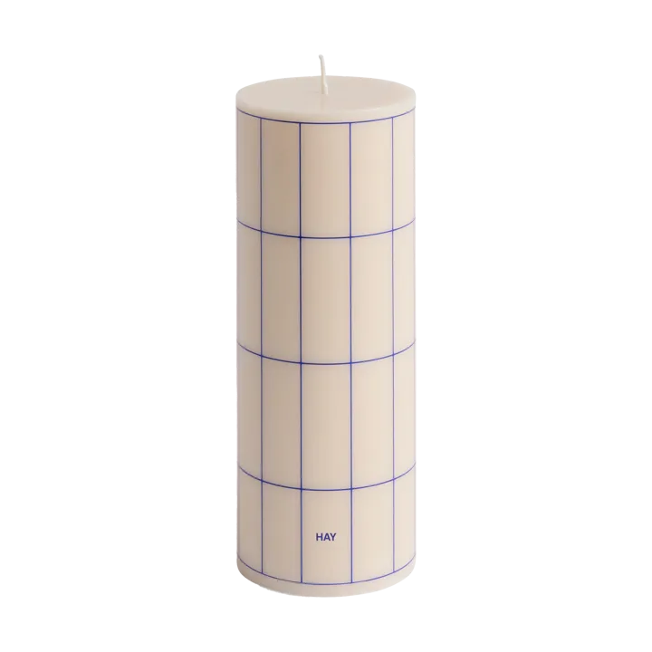 Column Candle świeca blokowa medium 20 cm - Off white-blue grid check - HAY