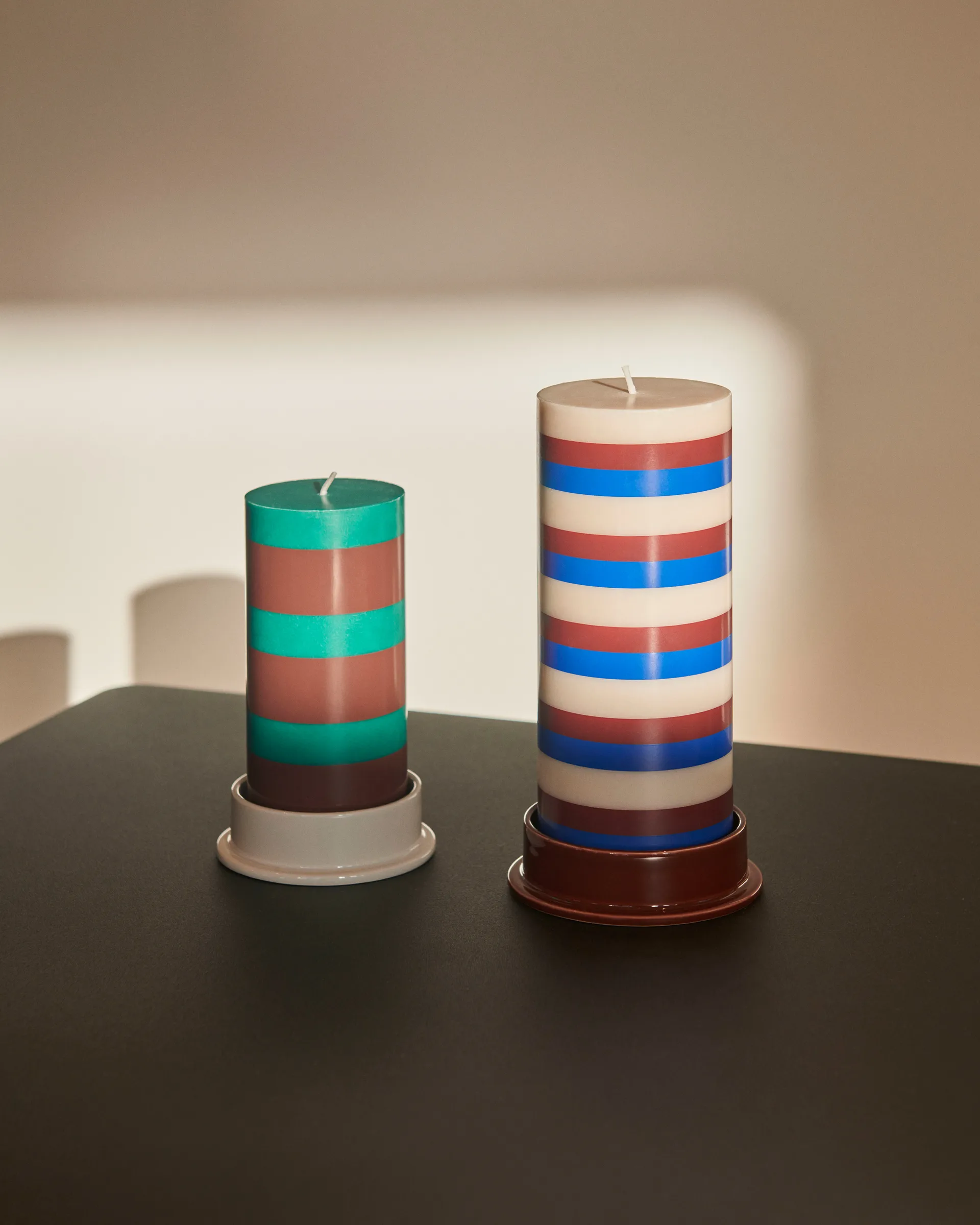 Column Candle świeca blokowa medium 20 cm, Off white-brown-blue HAY